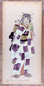 Kostuum de la zia con il marmocchio (Kind) voor de creatie van Madame Butterfly door Giacomo Puccini in 1904. Collectie van het Museo della Scala in Milaan