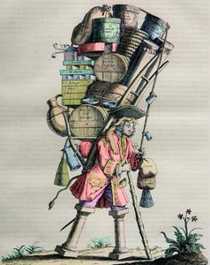 Kostuums van Parijs door de eeuwen heen - Gravure nr. 81 getiteld Admire la Force - Karikatuur gemaakt door apothekers tegen Armand Nompar II de Caumont (1679-1761) Hertog van La Force beschuldigd van monopolie in 1721 door Unknown artist