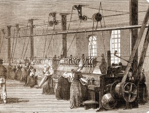 Katoenweverij. Gravure uit 1860