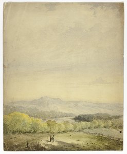 Koppel hand in hand in een veld door Unknown artist