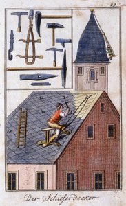 Ambacht: de leien dakdekker en zijn werktuigen. In 