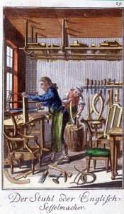 Ambachten: de stoelenmaker in zijn werkplaats. In 