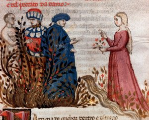 Dante ontmoet Matelda (lied 28 uit het Vagevuur, in de Goddelijke Komedie) - miniatuur