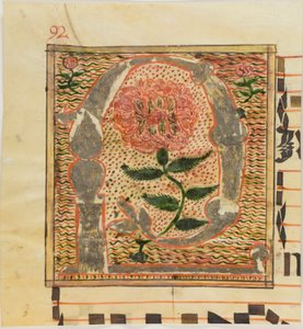 Versierde initiaal "P" met rozen uit een manuscript door Unknown artist