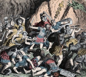 Nederlaag van de Fabians - Tweede Punische Oorlog (218-201 v.Chr.): de nederlaag van het Fabian-leger en de strategie van uitputting van Fabius Maximus tegen de plunderingen van het Carthaagse leger door Unknown artist