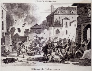 Verdediging van Valenciennes (door de Republikeinen tegen de Britten en Oostenrijkers in 1794). Gravure 19e eeuw door Unknown artist