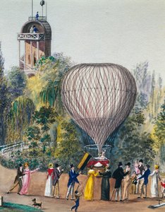 Vertrek van luchtballon, aquarel, Wenen, Oostenrijk door Unknown artist