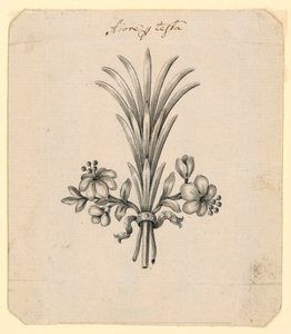 Ontwerp voor bloemen als haardracht door Unknown artist