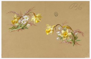 Ontwerp voor behang en textiel: bloemen door Unknown artist