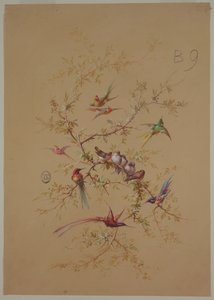Ontwerp voor Behang en Textiel: Bloemen en Vogels door Unknown artist