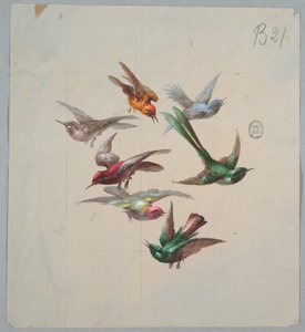 Ontwerp voor behang en textiel: Vogels door Unknown artist