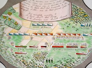 Schema van de gevechtslinies van de Slag om Camden, South Carolina, op 16 augustus