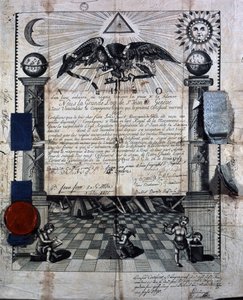 Diploma van Isaac Huit als gezel en meester in de Koninklijke Metselkunst, toegekend in 1789 door de Grote Loge van St-Jean in Genève.