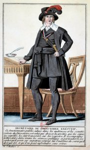 Directoire: kostuum als secretaris van de uitvoerende raad. Gravure uit de 18e eeuw. Parijs, B.N. door Unknown artist