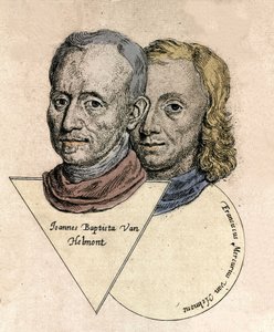 Dubbelportret van de Belgische chemicus Jean Baptiste von Helmont (Jan Baptist van Helmont) (1577-1644) en François Mercure van Helmont (1614-1699). Gravure door Unknown artist