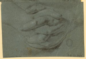 Tekening: Een studie voor gevouwen handen door Unknown artist
