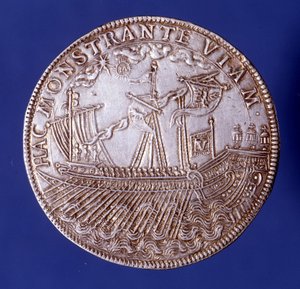 Ducat van Vincenzo Gonzaga (Vincent Gonzague) (1562 - 1612), hertog van Mantua die een galei voorstelt. door Unknown artist