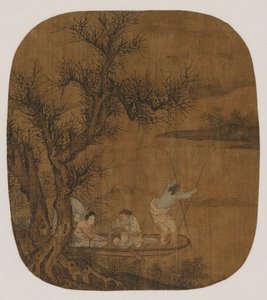 Genieten van een maaltijd aan boord van een boot door Unknown artist
