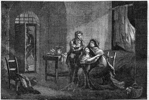 Eugène en Hortense Beauharnais troosten hun moeder Joséphine de Beauharnais in zijn gevangenis (Prison des Carmes) door Unknown artist