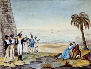 Executie van een kolonist tijdens de opstand in Santo Domingo in 1791