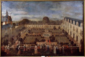 Feest in het hertogelijk paleis in 1673 voor het verblijf van koning Lodewijk XIV en zijn hof. Anoniem schilderij door Unknown artist