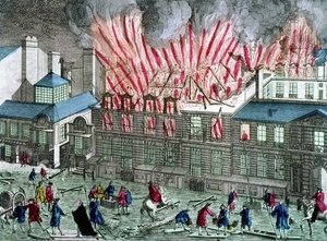 Eerste brand van de Opera du Palais Royal op 6 april door Unknown artist