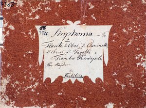 Eerste pagina van muzikale partituur van Symfonie 66 in Bes majeur door J Haydn door Unknown artist