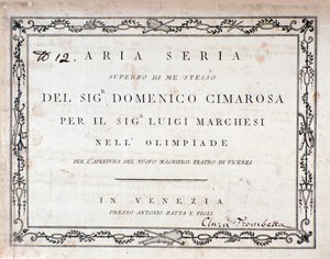 Eerste pagina van de partituur van Aria Seria door Domenico Cimarosa door Unknown artist