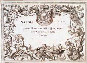 Eerste pagina van de partituur van O bella venere, in Armida immaginaria door Domenico Cimarosa, ca. 1777