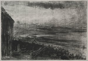Vissershuisje met rieten dak door Unknown artist