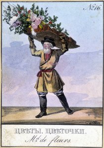 Bloemenverkoper in Rusland in de 19e eeuw