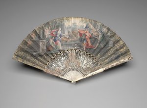 Vouwwaaier met Jefta die zijn dochter ontmoet, ca. 1740s-50s door Unknown artist