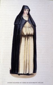 Voormalige non van de Orde van St. Brigitte van Ierland. Gravure uit een album over religieuze orden, Parijs
