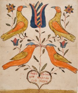 Vier vogels, tulp en hart
