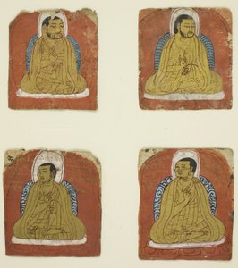 Vier miniatuurportretten met inscriptie van vier Lama