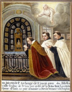 Fr Archangel van St. Joseph, prior van de Billettes, bezoekt de kerk van Sint-Anne in opdracht van koningin Maria Leszczynska, vrouw van Lodewijk XV, om God te vragen om de geboorte van een dolfijn, 28 juni 1729 - Ex-Voto Sainte Anne d