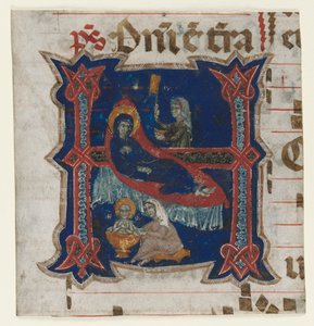 Fragment van een koorboek met versierde initiaal (H): Geboorte van de Maagd