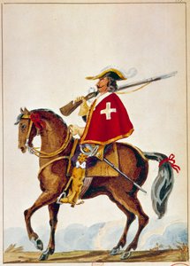 Franse Armee: De Valmont, musketier van de garde van kardinaal Richelieu. Gravure uit de 17e eeuw. Parijs, B N door Unknown artist