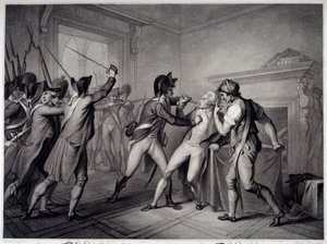 Franse Revolutie: Arrestatie van Robespierre op 27 juli 1794 (9 Thermidor jaar II). Gravure uit de 18e eeuw. Parijs, Musée Carnavalet door Unknown artist