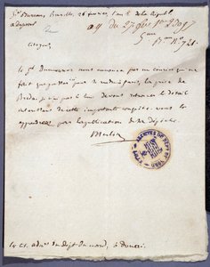 Franse Revolutie: handgeschreven brief gedateerd 26/02/1793 van een genaamde Merlin over de inname van de stad Breda in Nederland op 24 februari door generaal Dumouriez. Departementale Archieven van Nord Lille door Unknown artist