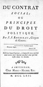 Frontispice van het Sociaal Contract of Beginselen van Politiek Recht door Jean Jacques Rousseau (1712-1778), gedrukt in Amsterdam in 1762