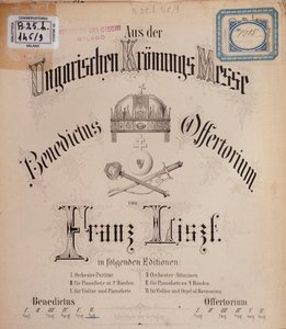 Frontispice van de partituur Hongaarse Kroningsmis door Liszt (19e eeuw)