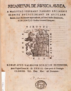 Frontispice van Recanetum de musica aurea door Stephanus Aureus door Unknown artist