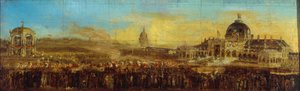Feest van 10 mei 1852, op het Champ-de-Mars; vertrek van de Prins-President, na de zegen van de vlaggen. Huidig 7e arrondissement, Parijs, tussen 1847 en 1857 door Unknown artist
