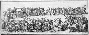 Begrafenis van een paus in de 18e eeuw: de begrafenisstoet. door Unknown artist