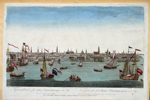 Algemeen uitzicht op Amsterdam vanaf de zee 18e eeuw (gravure) door Unknown artist