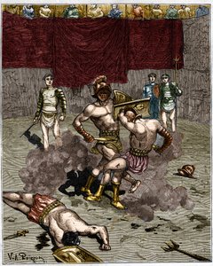 Gladiatorengevecht. Gravure uit de 19e eeuw. door Unknown artist