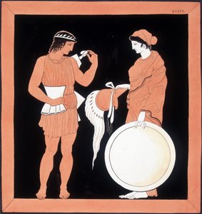 Griekse mythologie: Andromaque presenteert de wapens aan haar man