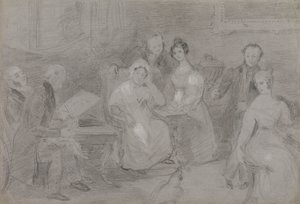 Groep Figuren, met een Man die in Waterverf Schildert en een Meisje dat Theekopjes Aangeeft door Unknown artist