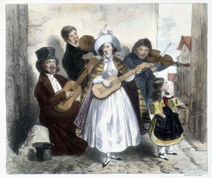 Groep straatmuzikanten, eind 19e eeuw